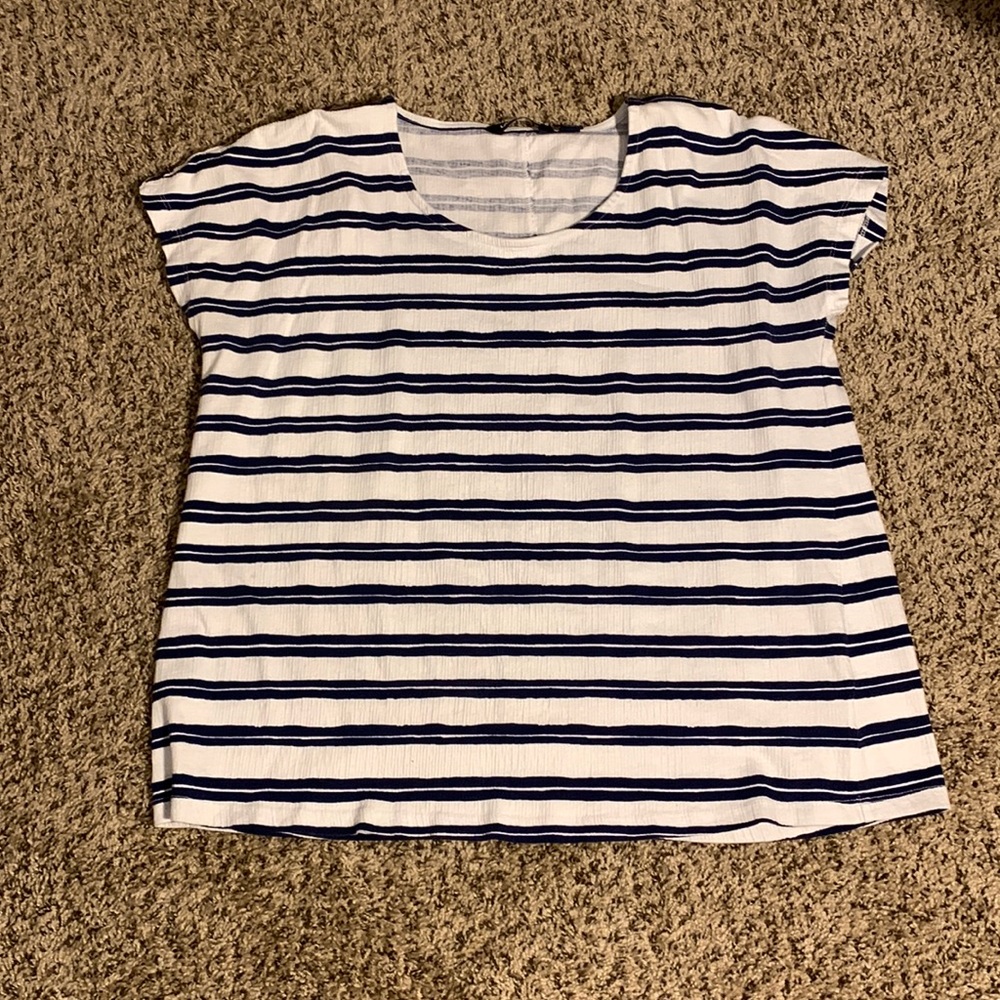 Lands’ End Large White & Blue Striped Top